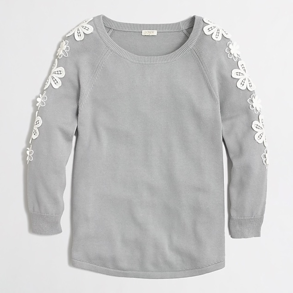 J. Crew Factory Floral Crochet Appliqué Sweater